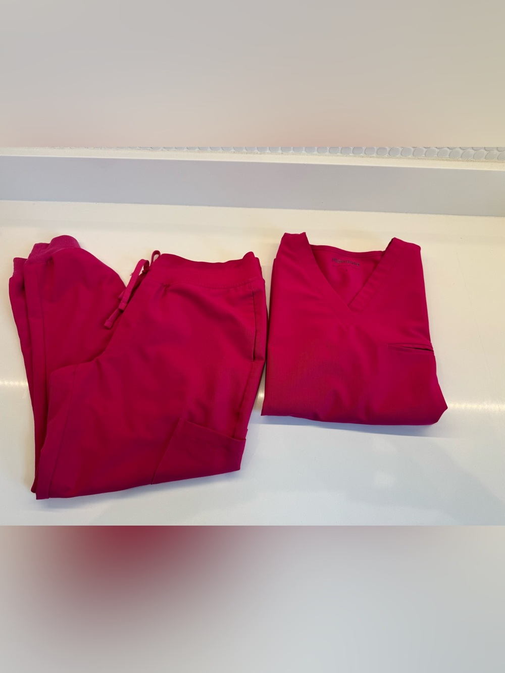 Mandala Women's Pink High-Rise Drawstring Pants and top scrubs set